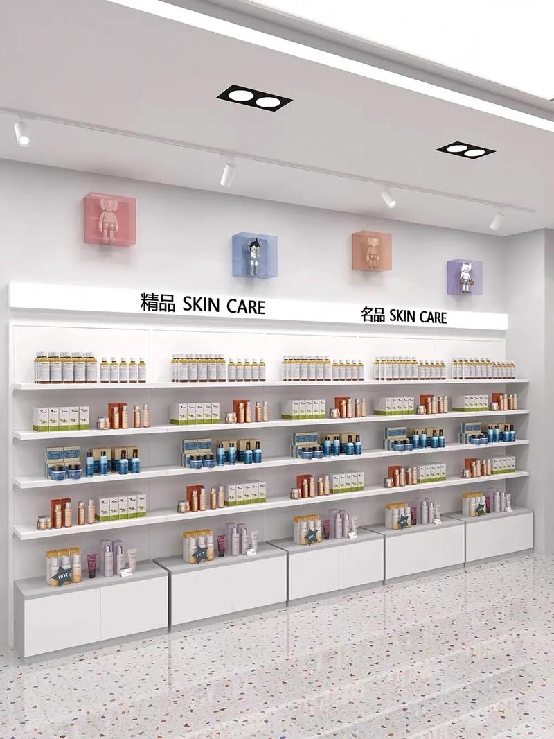 全铁质化妆品展示柜 钢琴漆高级灰与白色交织的美学典范